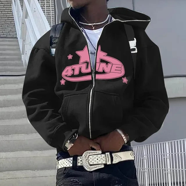 Zip up Hoodies Cardigan Hooded Warmth Sweatshirt Aesthetics Letter Print Trend Casual Hip Hop Y2K New Sweatshirts Men'S Clothing