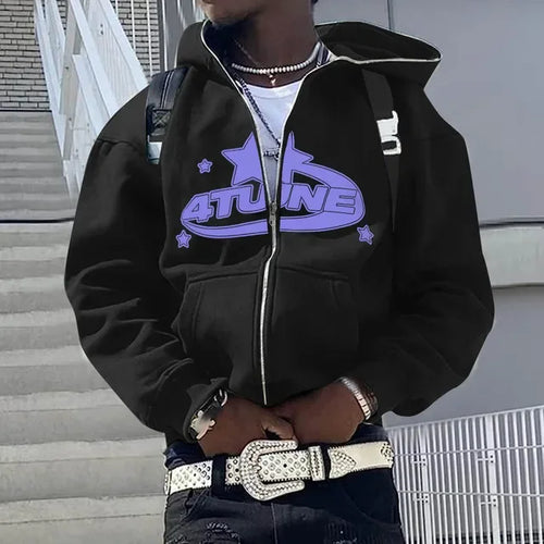 Zip up Hoodies Cardigan Hooded Warmth Sweatshirt Aesthetics Letter Print Trend Casual Hip Hop Y2K New Sweatshirts Men'S Clothing
