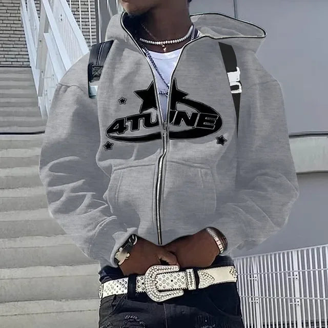 Zip up Hoodies Cardigan Hooded Warmth Sweatshirt Aesthetics Letter Print Trend Casual Hip Hop Y2K New Sweatshirts Men'S Clothing