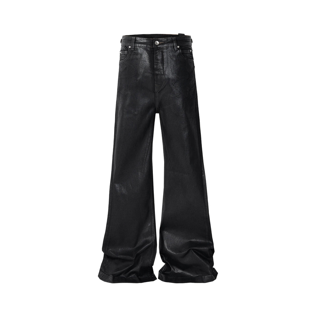 Streetwear Black Wax Leather Strecth Jeans for Men Ropa Hombre Baggy Y2K Flare Pants Oversized Straight Denim Trousers